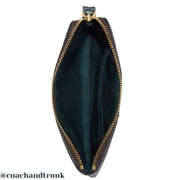 NWT COACH Corner Zip Wristlet In Signature Canvas With Metallic Forest Green - Picture 3 of 10